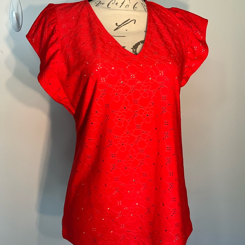 Michael Kors Vibrant Red eyelet Blouse Sz S